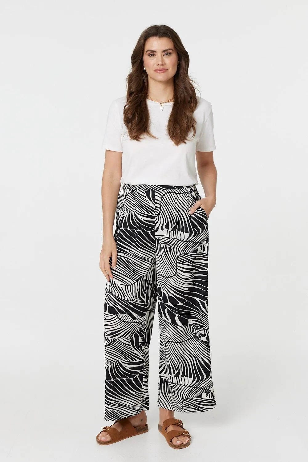 Printed High Waisted Wide Leg Trousers