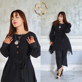 "Elegant Black 2-Piece Suit – Stylish Tunic & Trouser Set for Every Occasion"