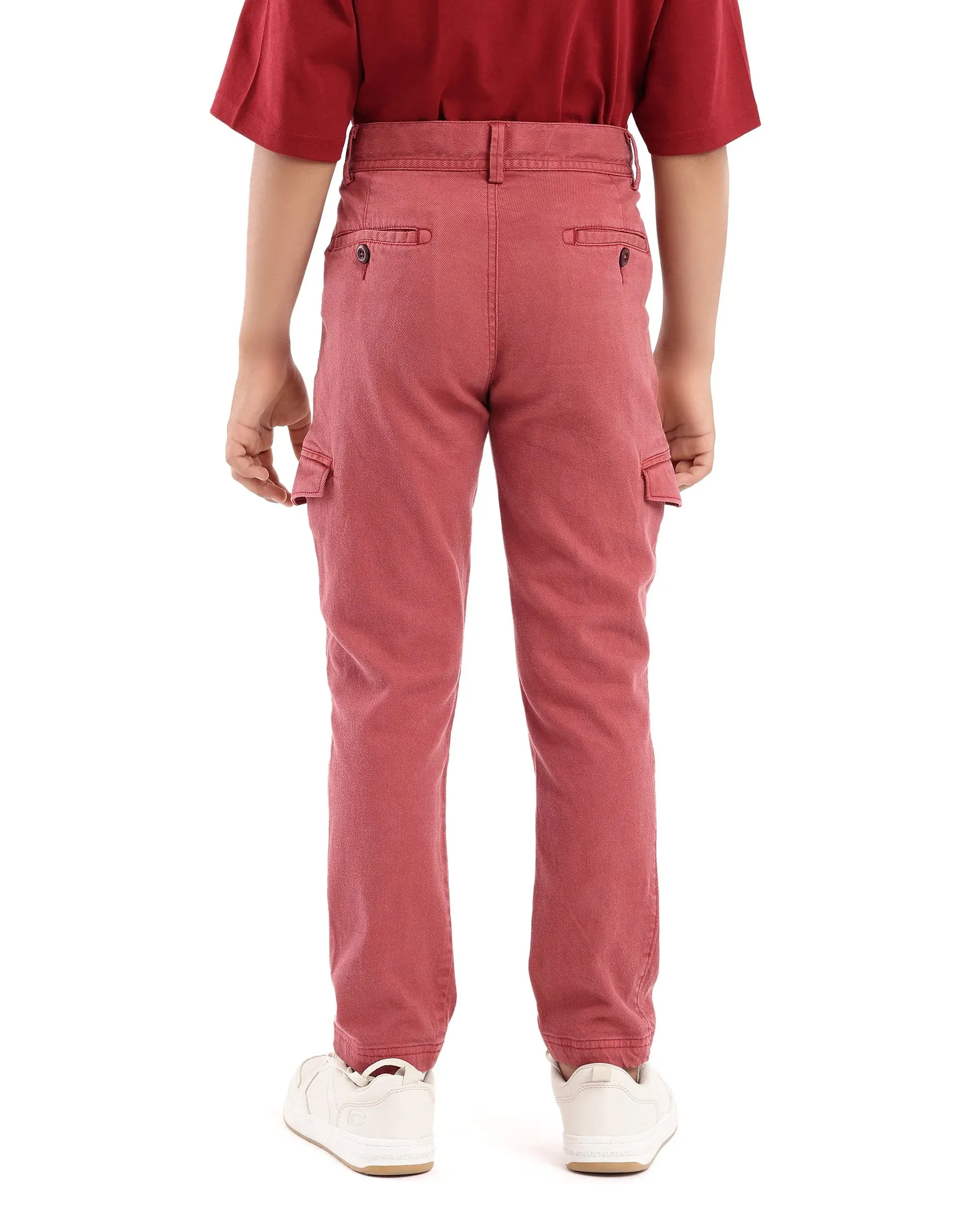 Rare Ones Kids Meir Red Excel Cotton Regular Fit Solid Cargo Trouser