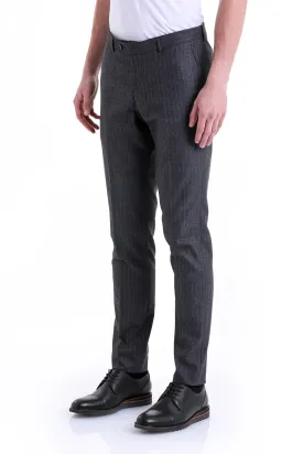 Regular Fit Pinstripe Side Pocket Low Waist Gray Dress Pants