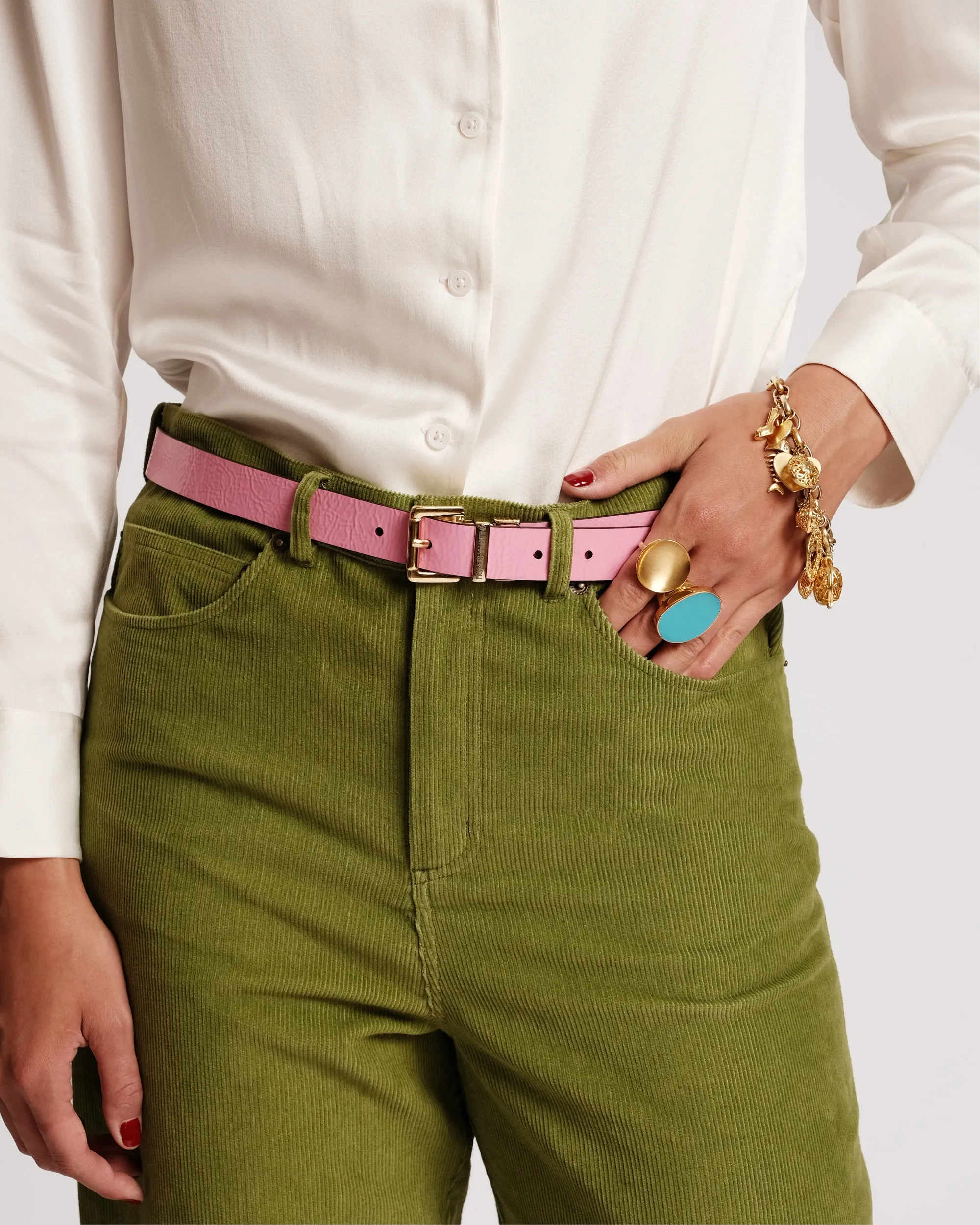 Reversible Pink Crinkle Patent Belt Croc Brown