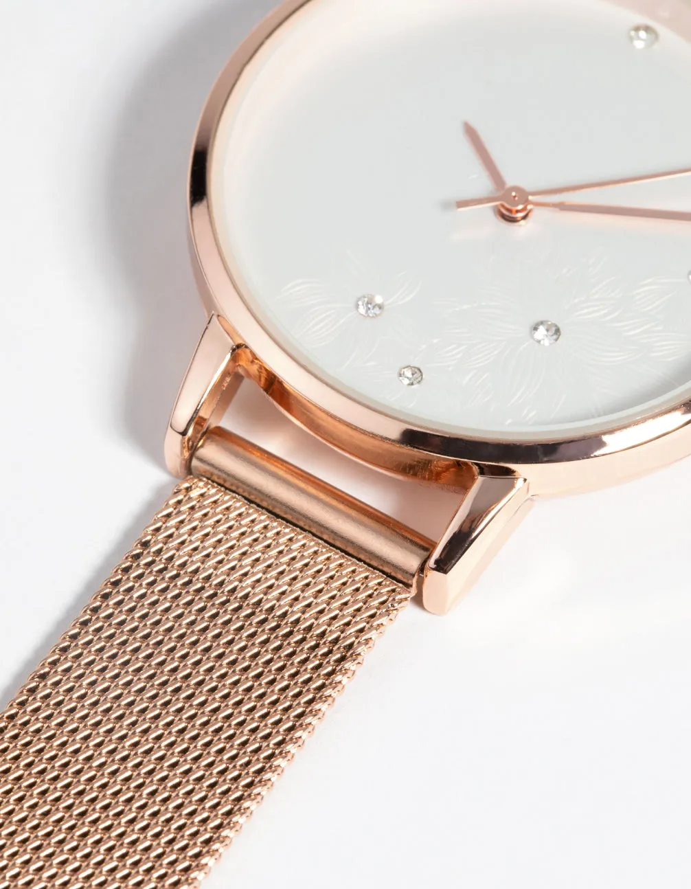 Rose Gold Flower Diamante Mesh Watch