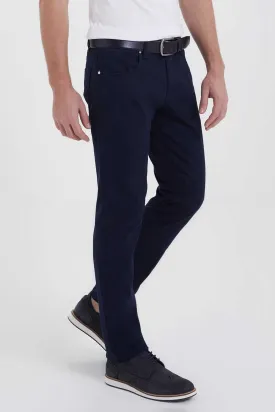 Slim Fit 5 Pocket Low Waist Light Navy Cotton Casual Pants