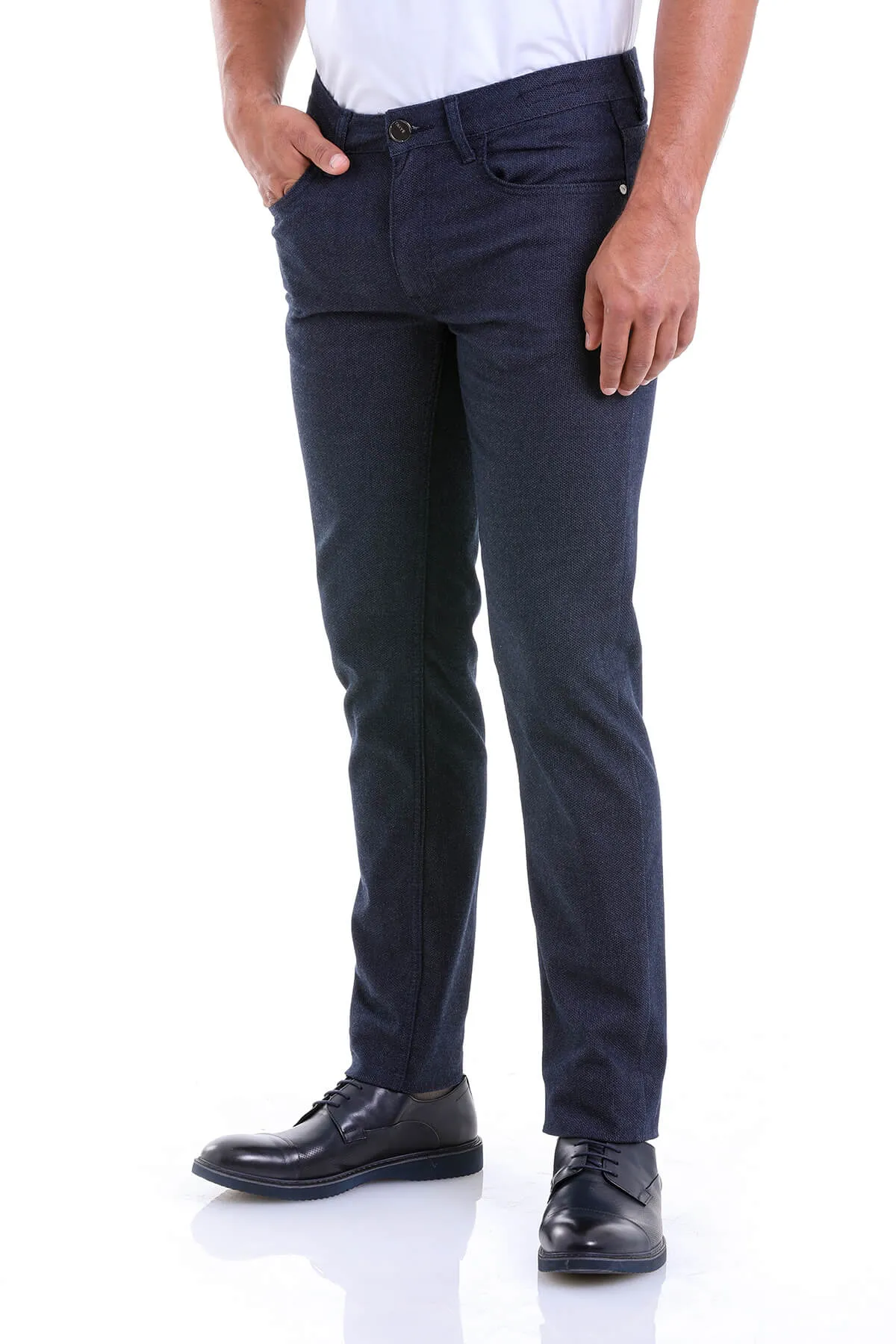 Slim Fit Cotton Low Waist 5 Pocket Navy Casual Pants