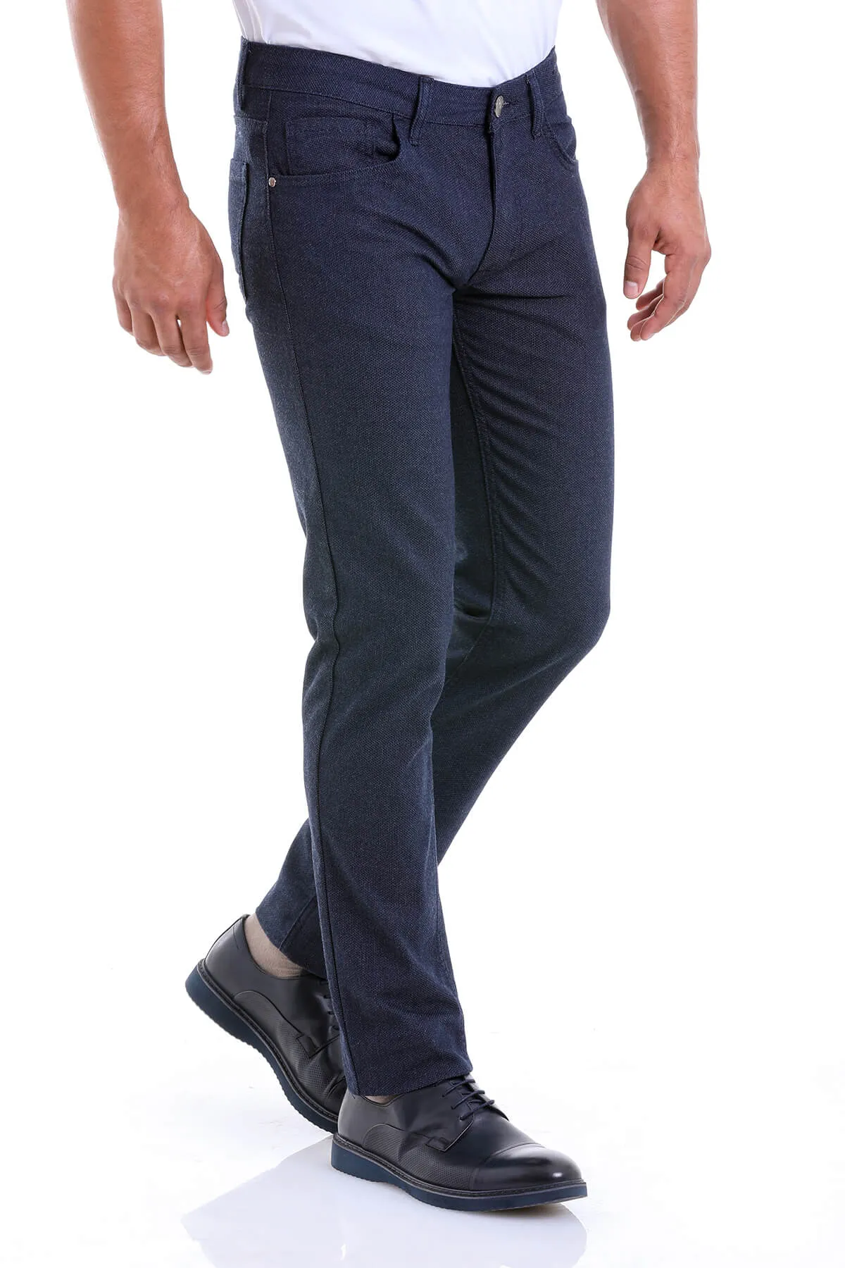 Slim Fit Cotton Low Waist 5 Pocket Navy Casual Pants