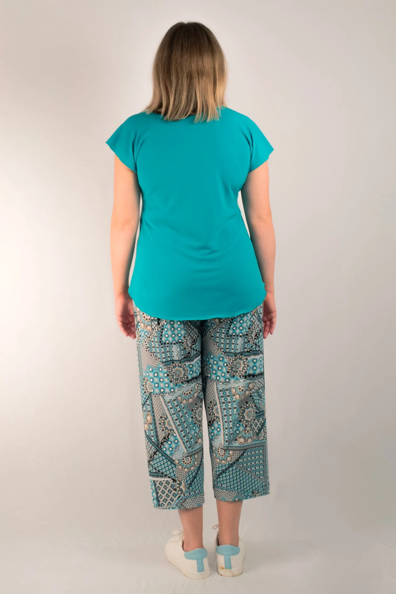 Spearmint Print 3/4 Jersey Palazzo Pants