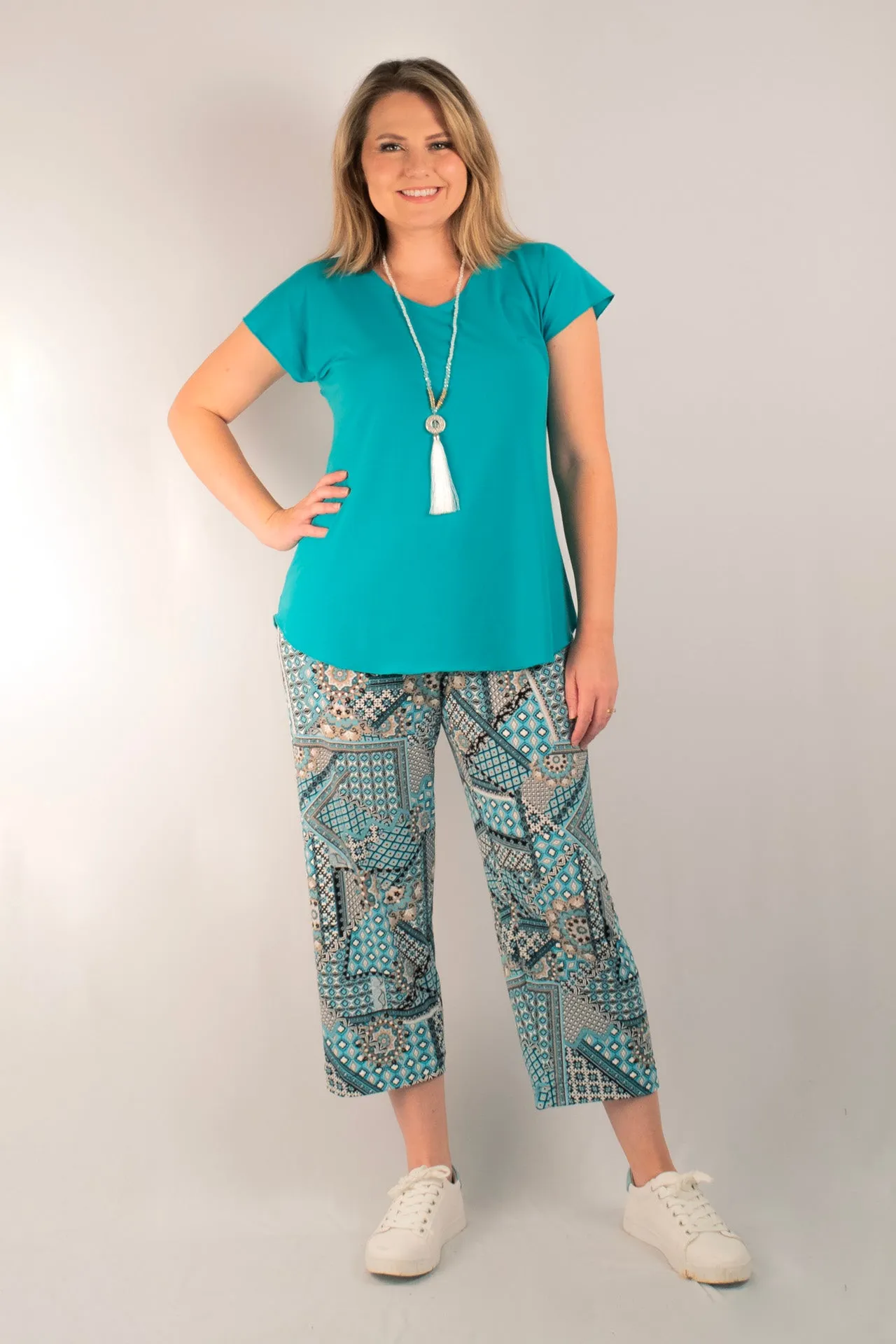 Spearmint Print 3/4 Jersey Palazzo Pants