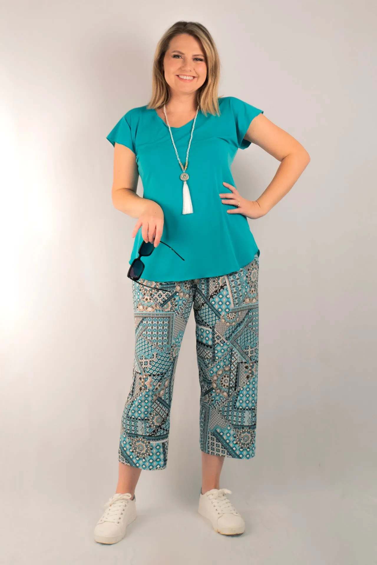 Spearmint Print 3/4 Jersey Palazzo Pants