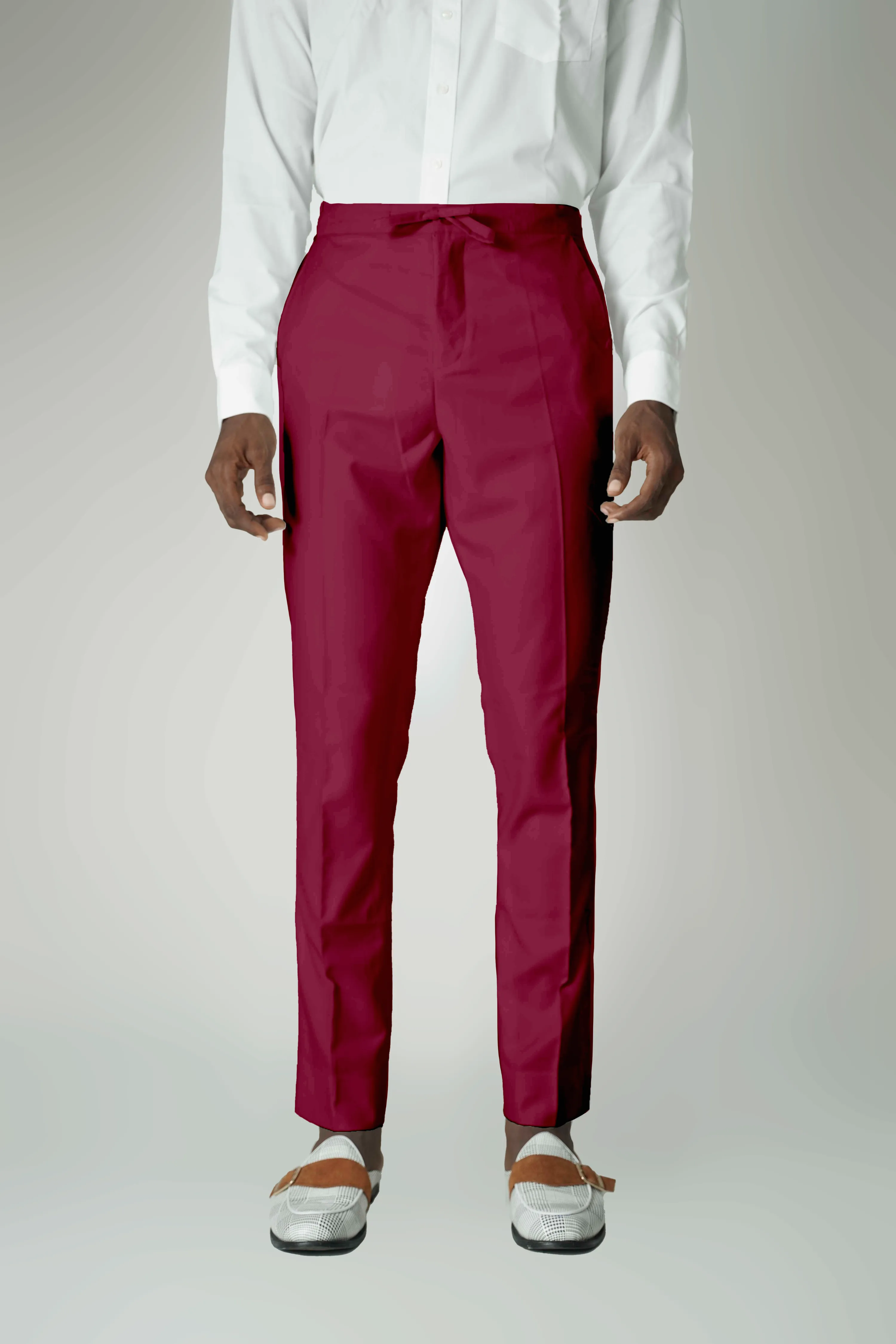 Standard Length Long Sleeve Wool Pants in Burgundy