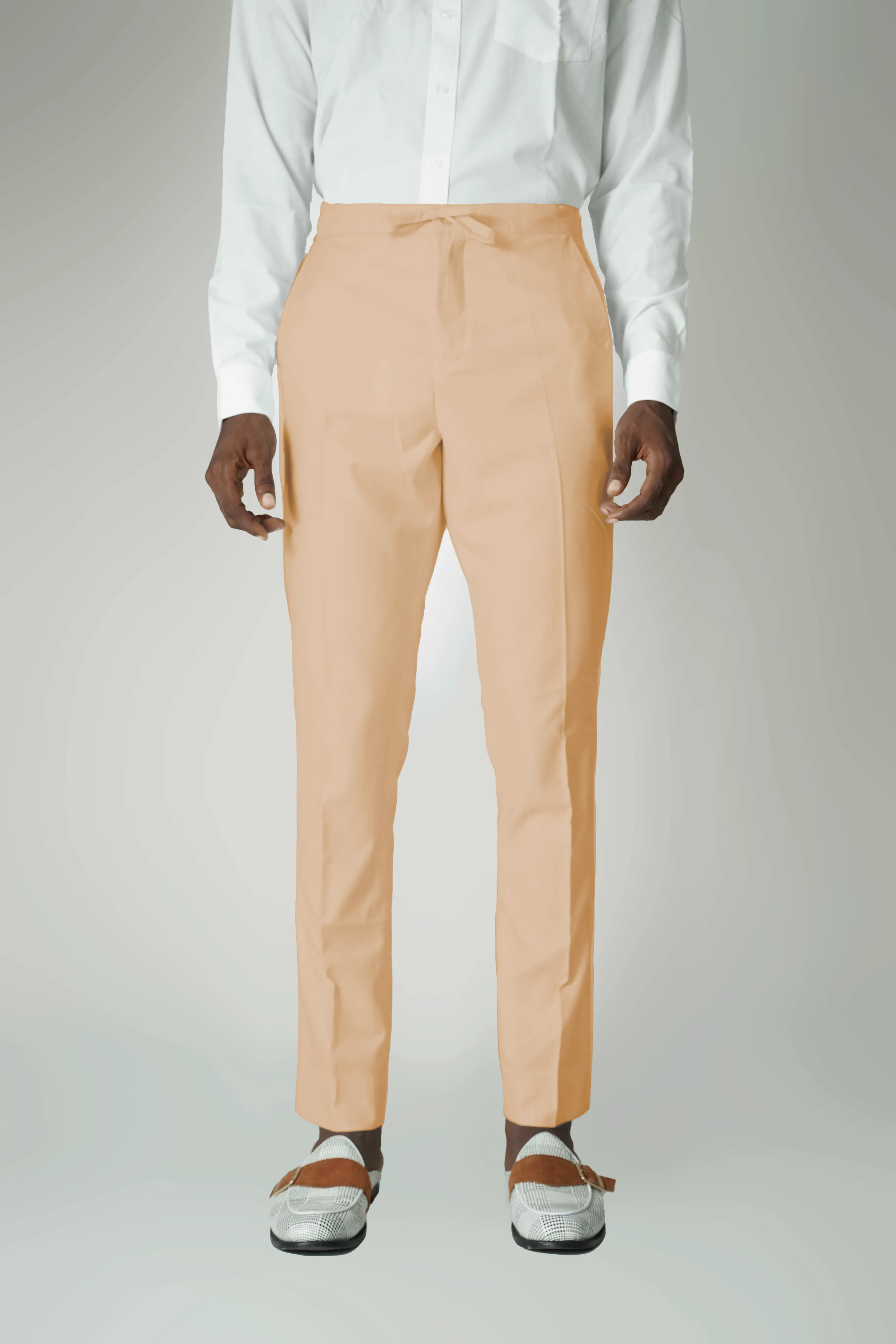 Standard Length Short Sleeve Wool Pants in Beige