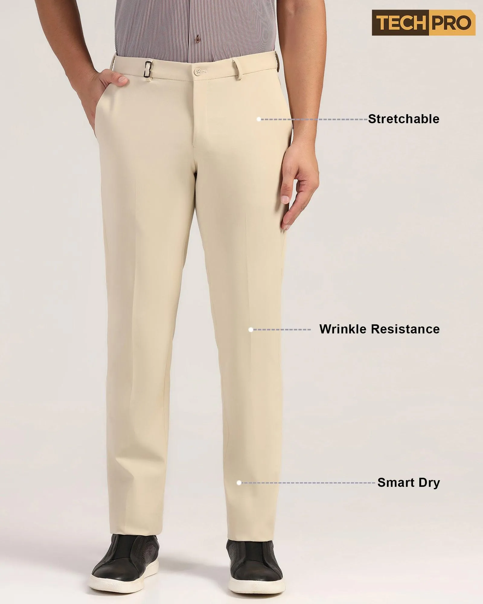 TechPro Slim Fit B-91 Formal Beige Solid Trouser - Sonet