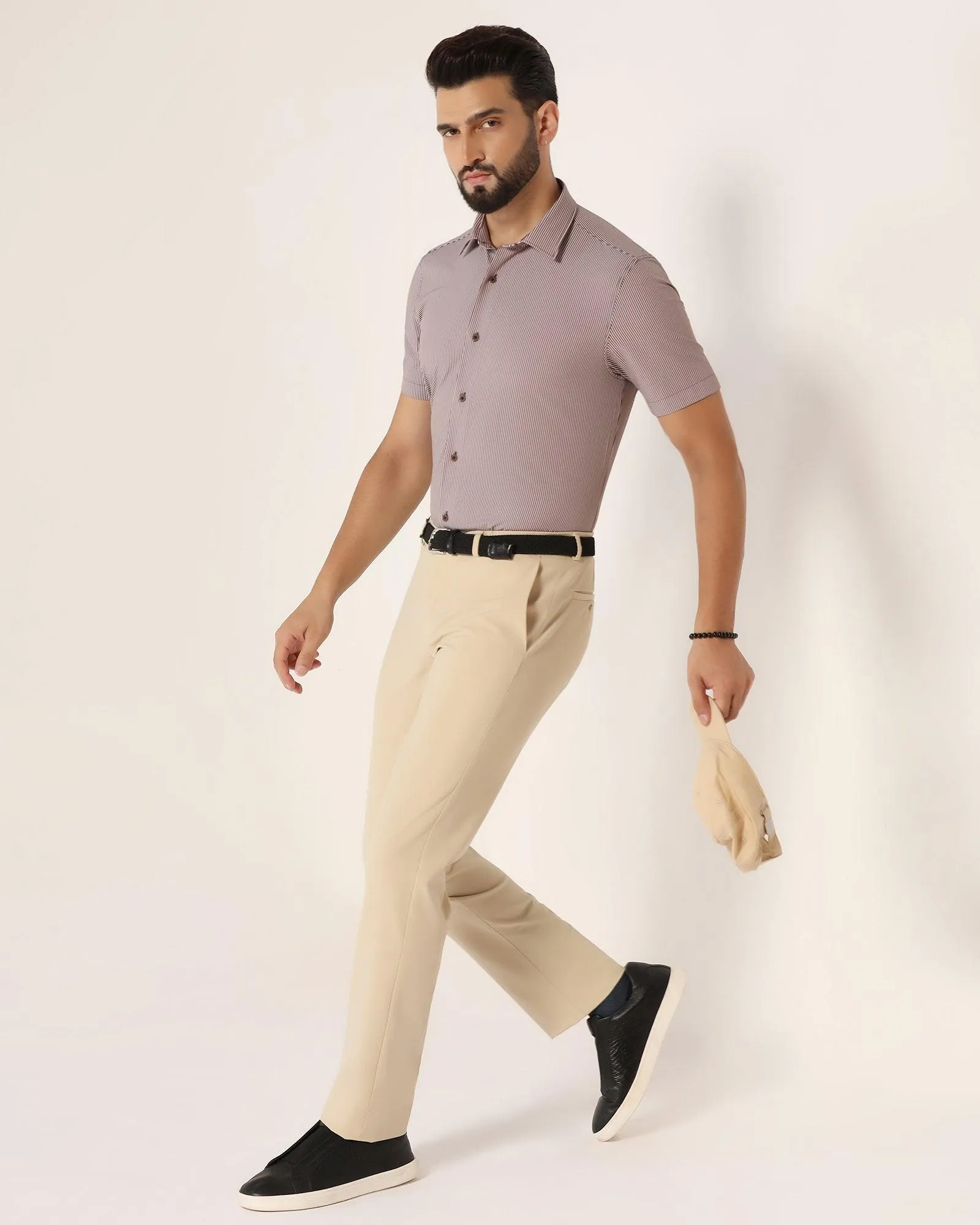 TechPro Slim Fit B-91 Formal Beige Solid Trouser - Sonet