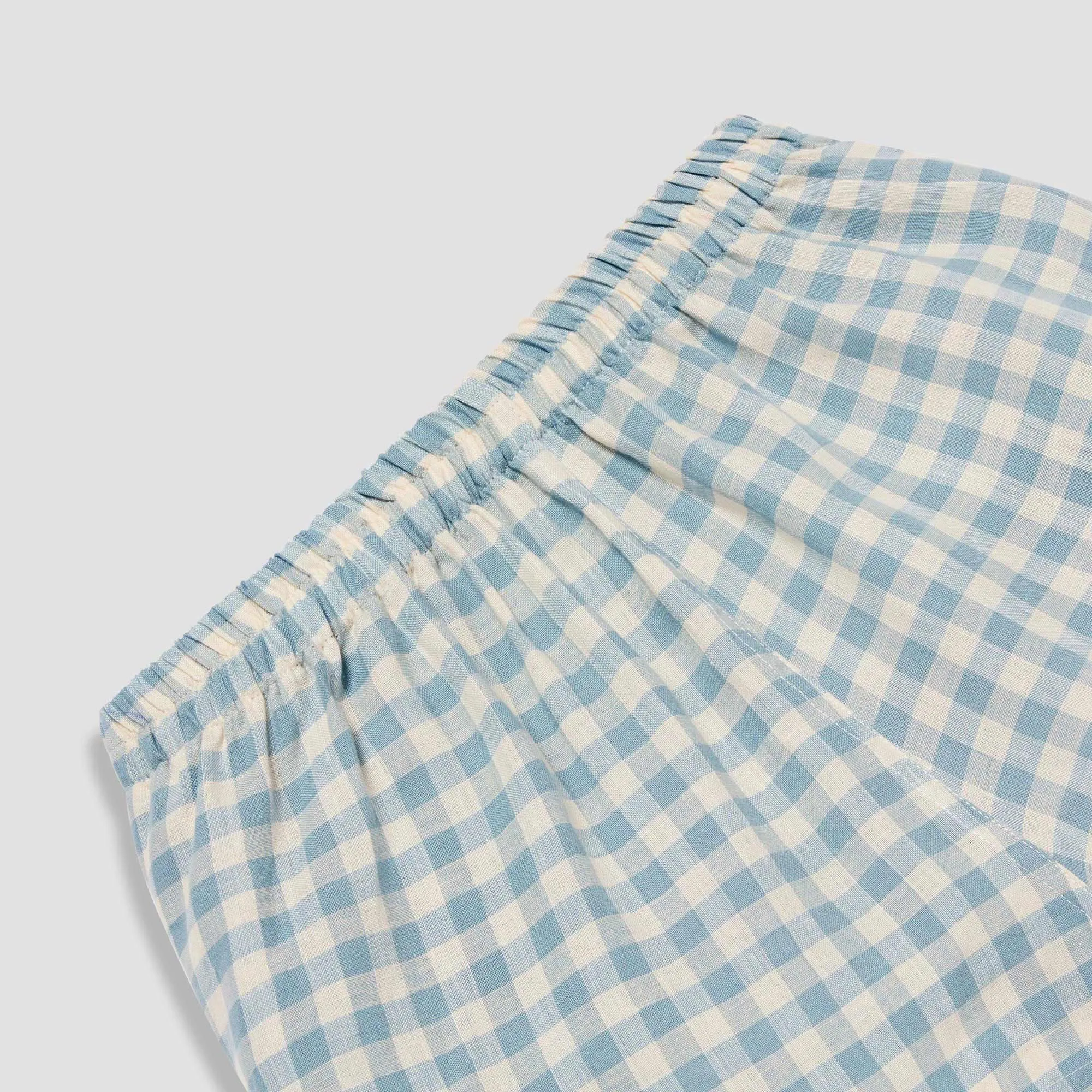 Warm Blue Gingham Linen Pyjama Trousers