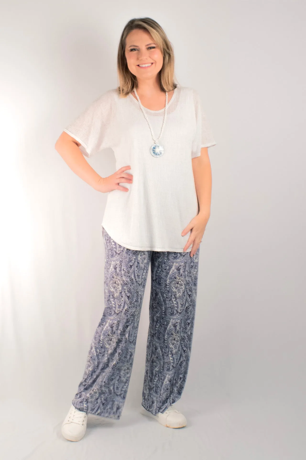 Wedgewood Print Wide Leg Jersey Palazzo Pants