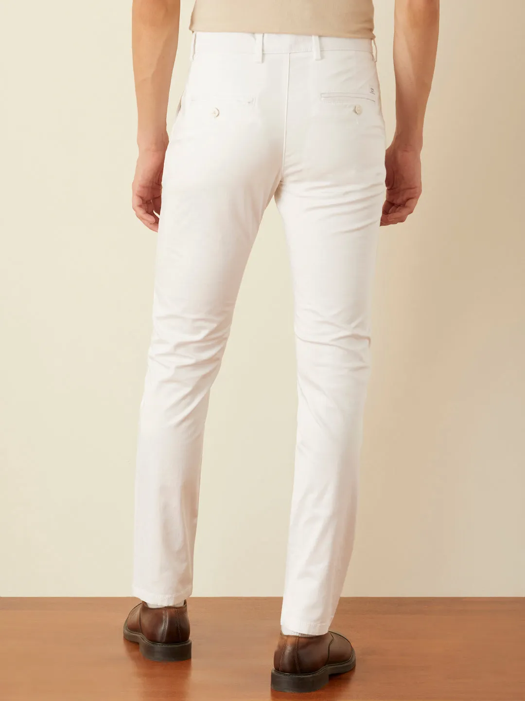 White Plain Slim Fit Trousers