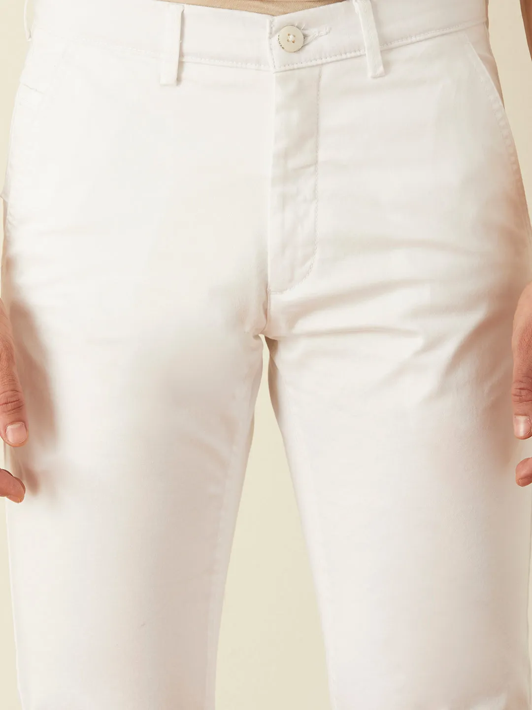 White Plain Slim Fit Trousers