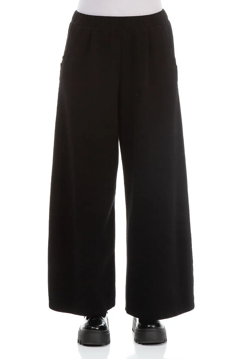 Wide Leg Black Cotton Jersey Trousers