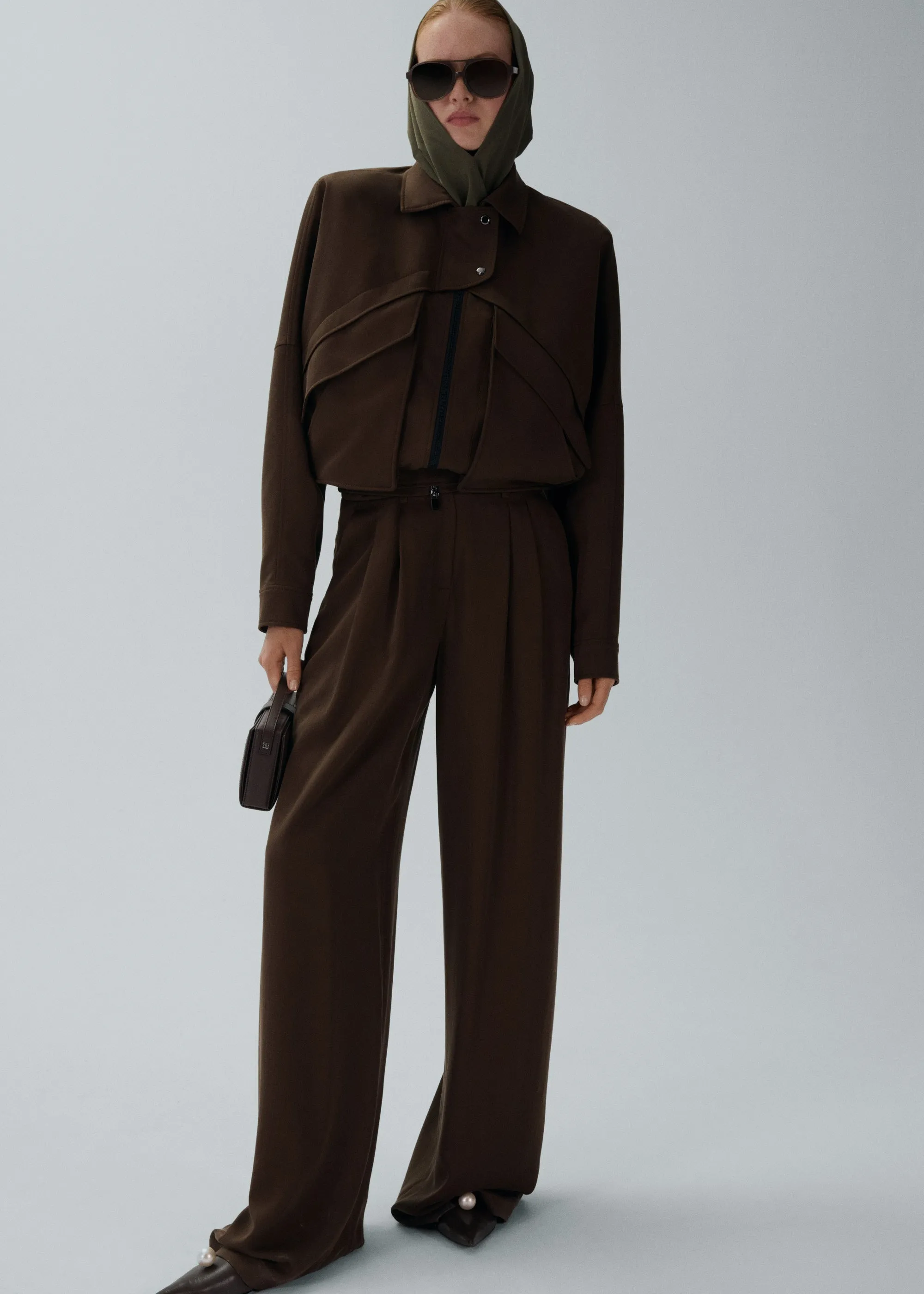 Wide-leg lyocell trousers in brown