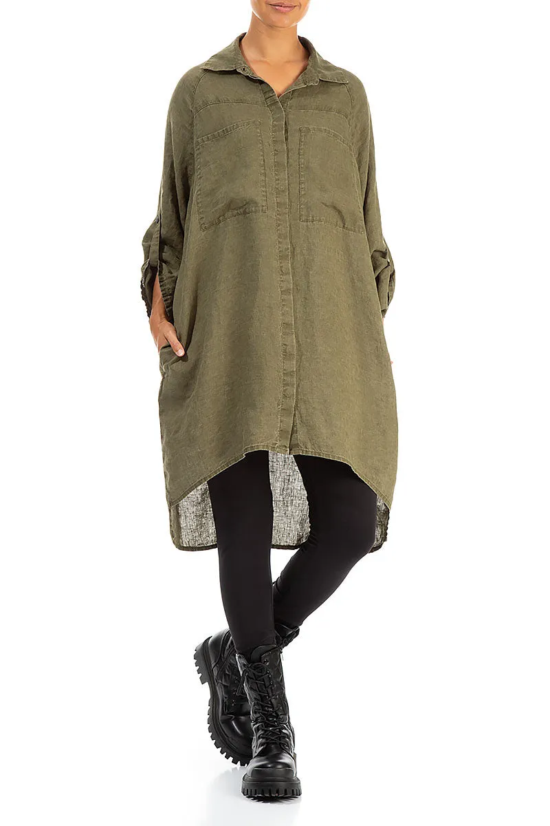 Wide Loose Khaki Linen Shirt