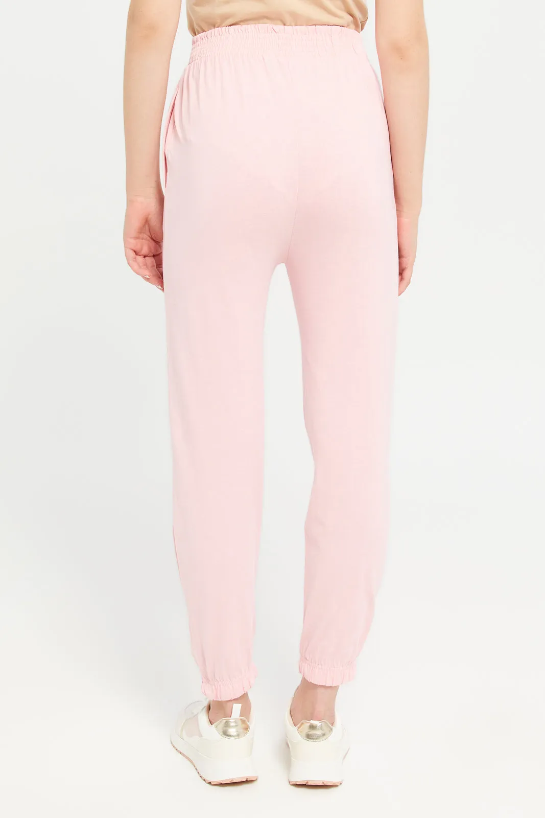 Woman Pink Plain Active Pants