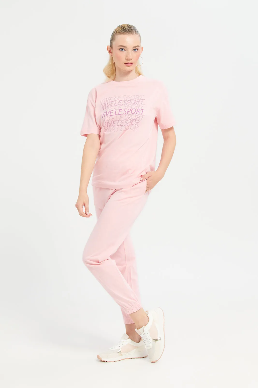 Woman Pink Plain Active Pants