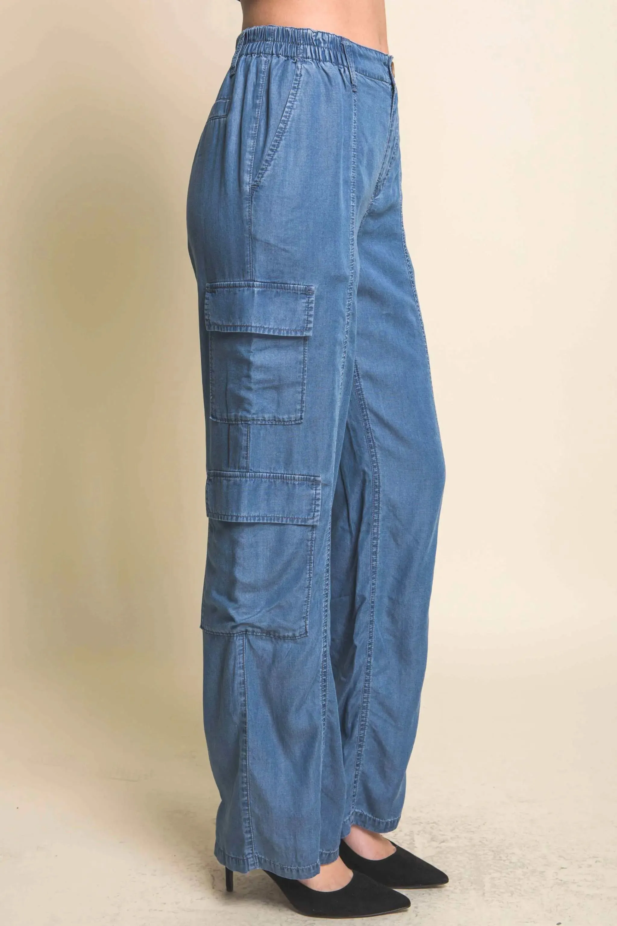 Women's Full-length Tencel Pants With Cargo Pockets