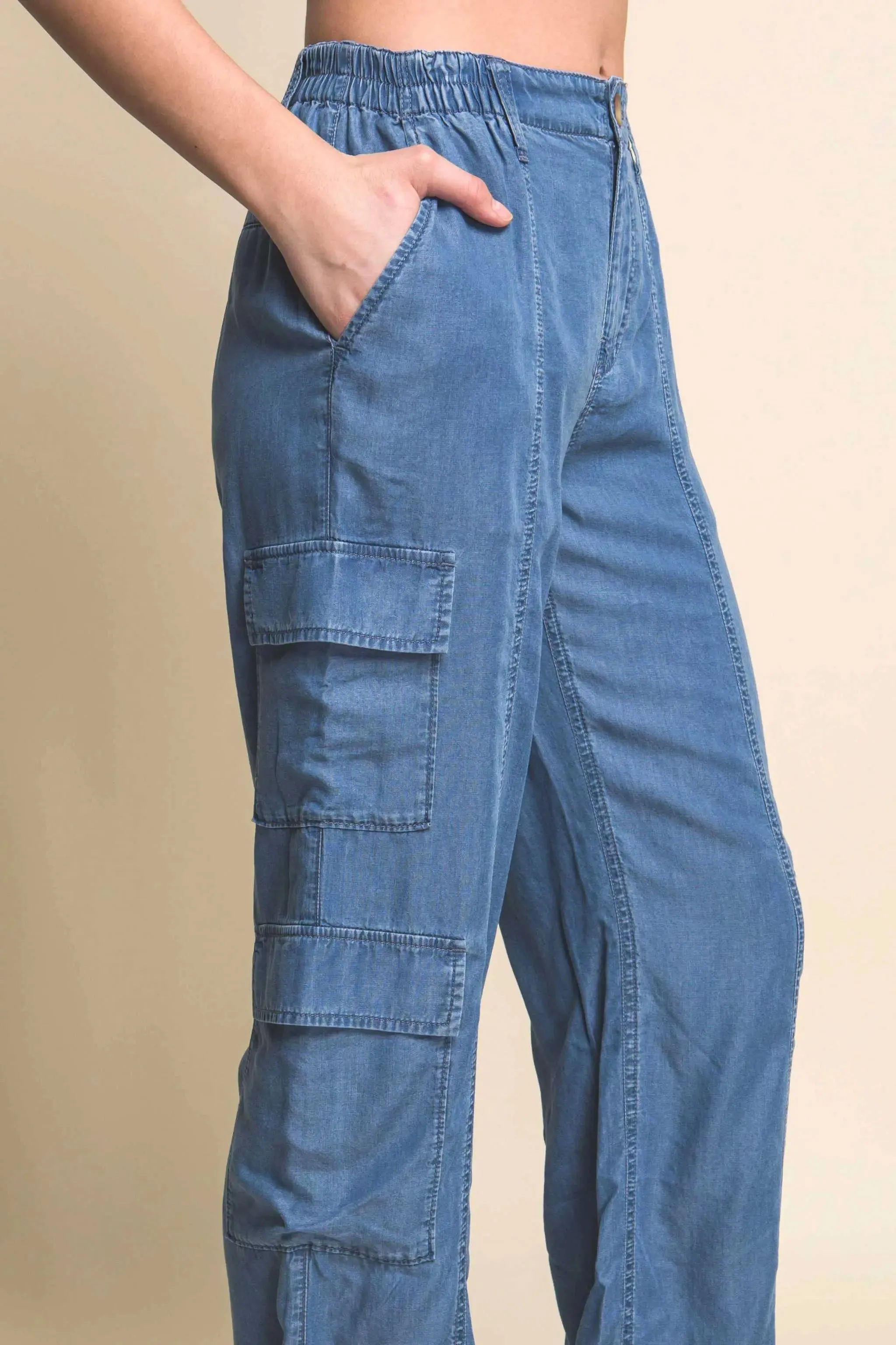 Women's Full-length Tencel Pants With Cargo Pockets