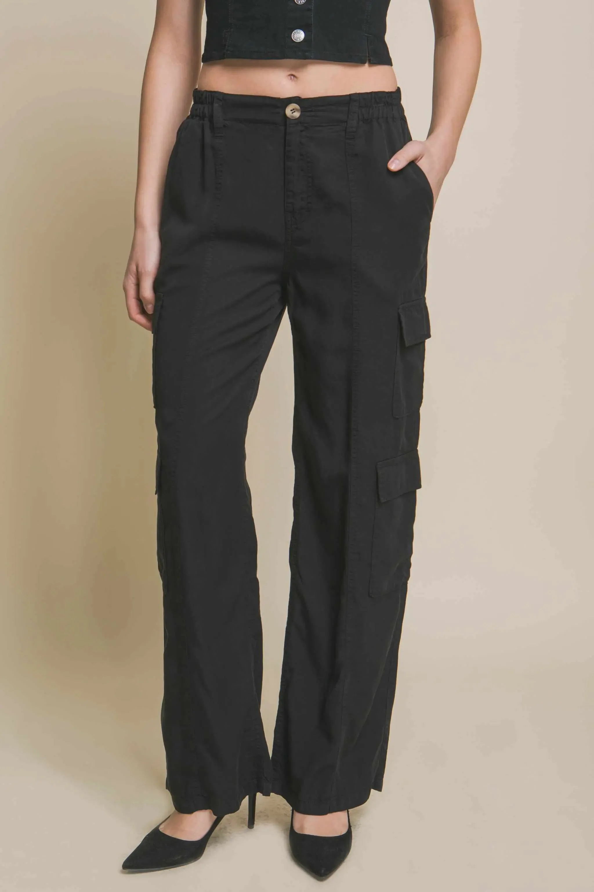 Women's Full-length Tencel Pants With Cargo Pockets