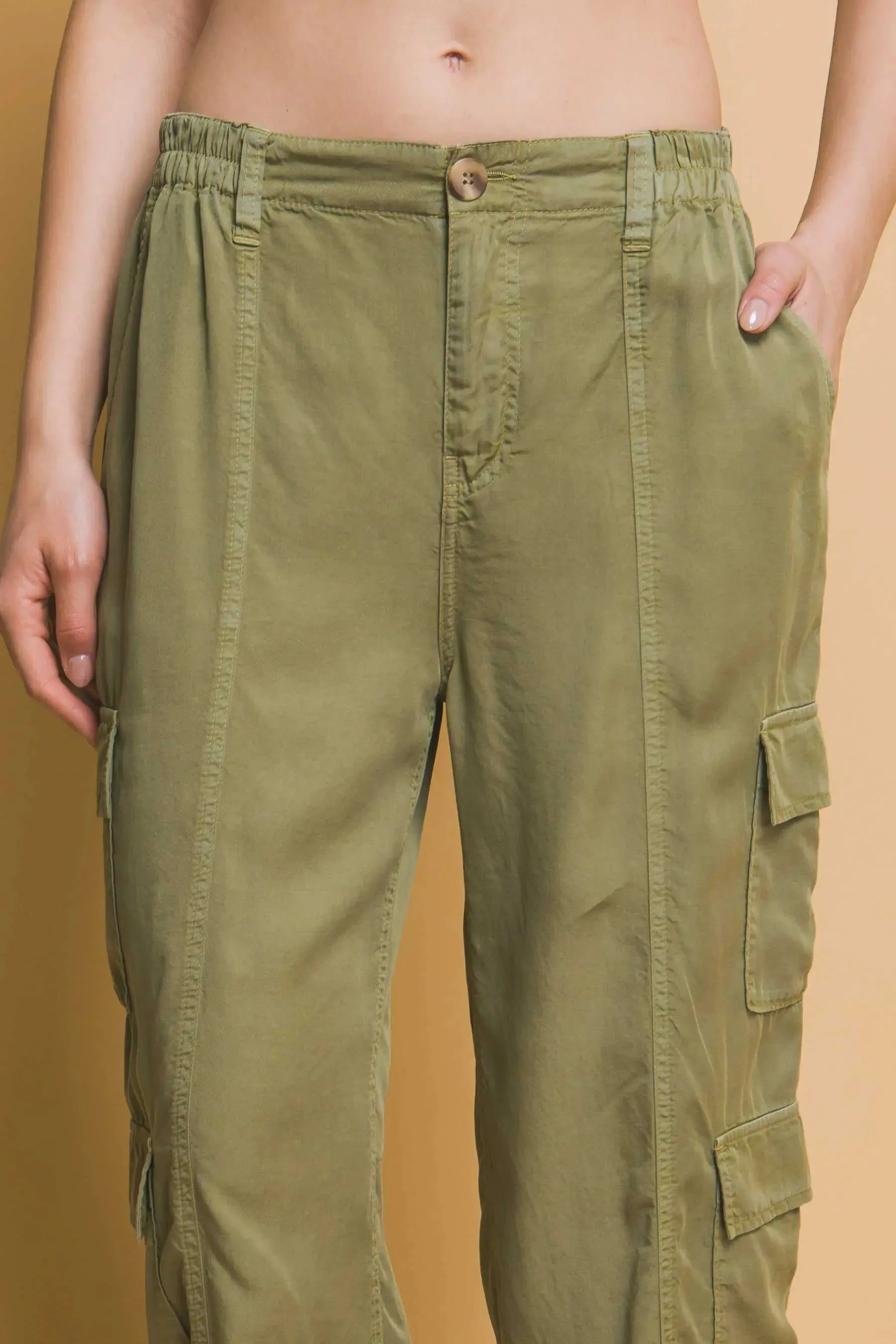 Women's Full-length Tencel Pants With Cargo Pockets