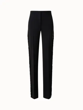 Wool Stretch Crêpe Straight Leg Pants with Side Seam Fringes