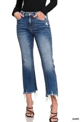 ZENANA KICK CROP FLARE DENIM PANTS