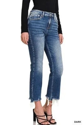 ZENANA KICK CROP FLARE DENIM PANTS